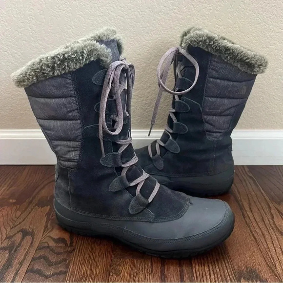 The North Face Nuptse Purna Snow Boots Plum Kitten Grey Women Size 11 NF00A0Z3 - Picture 1 of 16